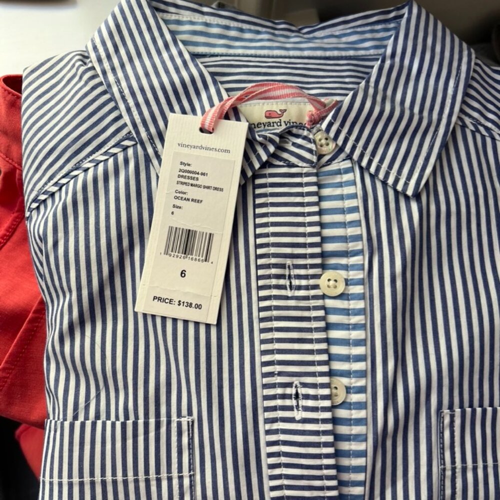 NWT Vineyard Vines Striped Margo Shirt Dress, Ocean Reef color, Size 6